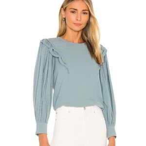 Carolina K Full Balloon Sleeve Embroideted Cutwork Ruffle Top Blue Size XS